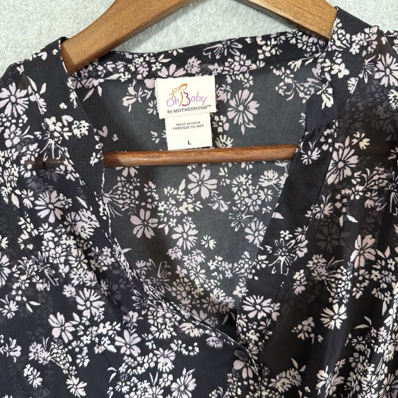 Oh Baby by Motherhood Black Floral Sheer Blouse Dress Size Large - Picture 4 of 11